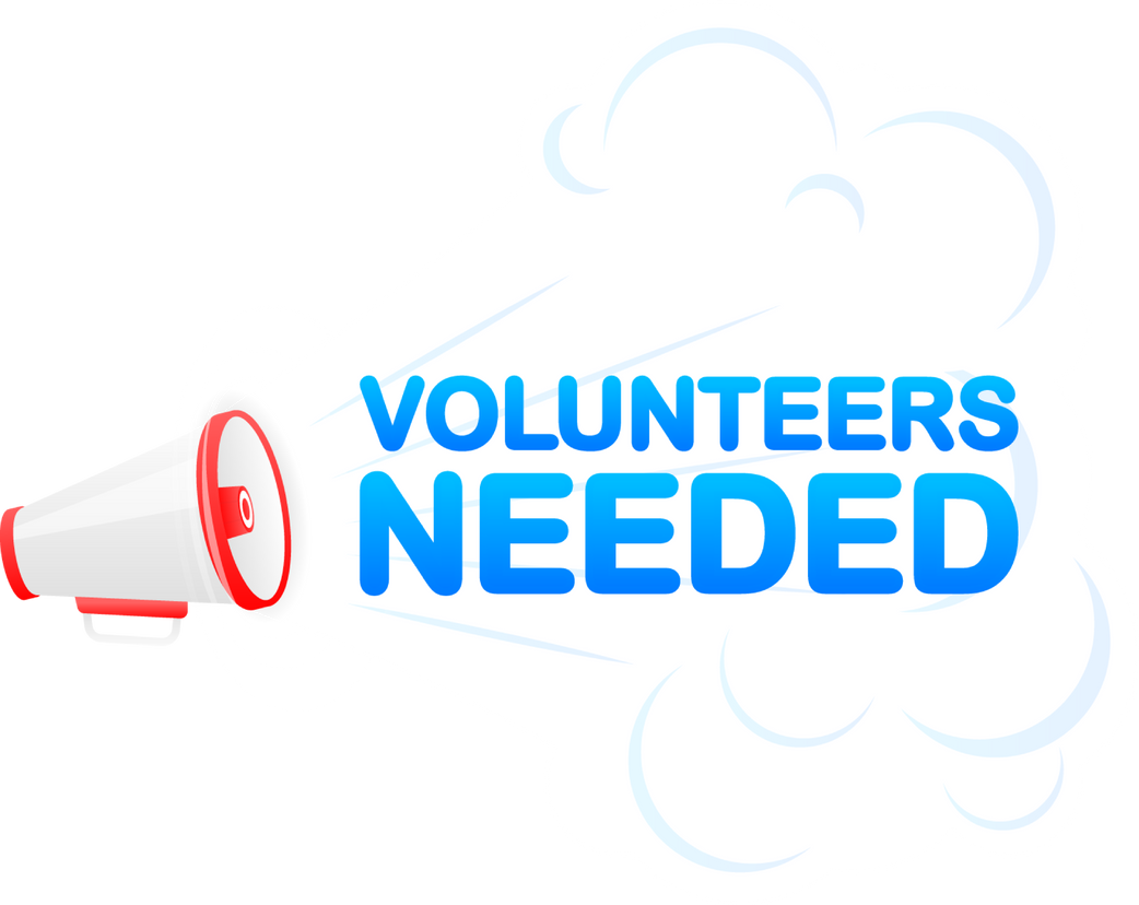 Megaphone blue banner with volunteers needed sign. Vector il